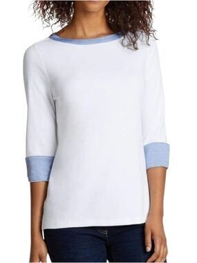 Nautica White Chambray Trim Cotton Top Size Large